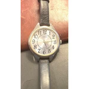 Women's Silver Tone Carriage Watch, WR to 30M, Black Leather Band